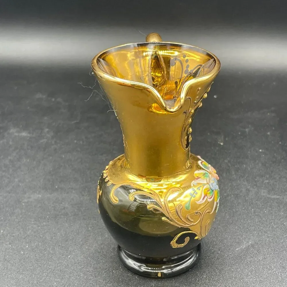 Vintage Jayimp Italian Imports Amber Gold Hand Painted Miniature Pitcher 4